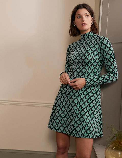 Jacquard-Kleid mit Stehkragen - Csarite, Geometrisches Blütenblattmuster Jacquard-Kleid mit Stehkragen - Csarite, Geometrisches Blütenblattmuster