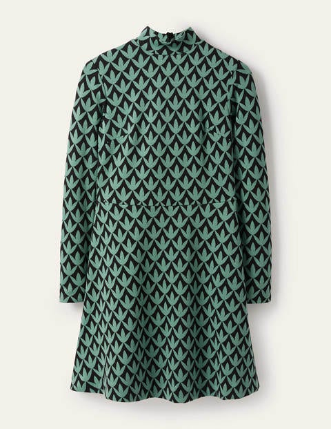 Jacquard-Kleid mit Stehkragen - Csarite, Geometrisches Blütenblattmuster Jacquard-Kleid mit Stehkragen - Csarite, Geometrisches Blütenblattmuster
