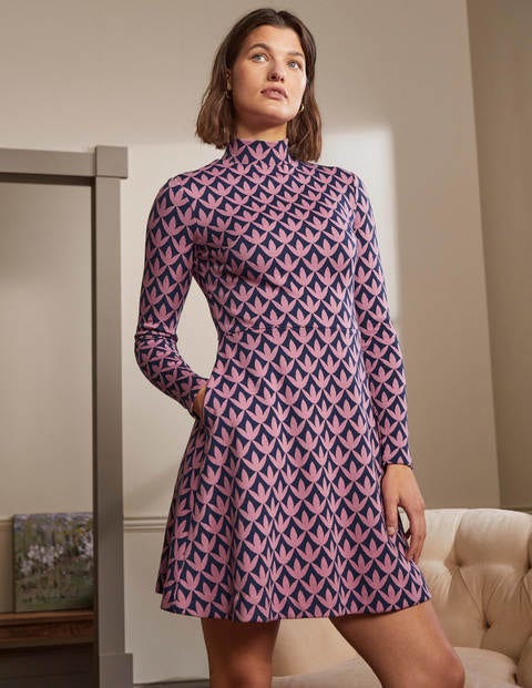 High Neck Jacquard Dress - Dust Cloud Pink, Petal Geo High Neck Jacquard Dress - Dust Cloud Pink, Petal Geo