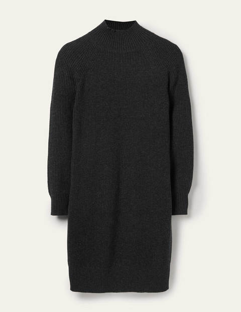 Strickkleid mit hohem Kragen - Anthrazit Melange Strickkleid mit hohem Kragen - Anthrazit Melange