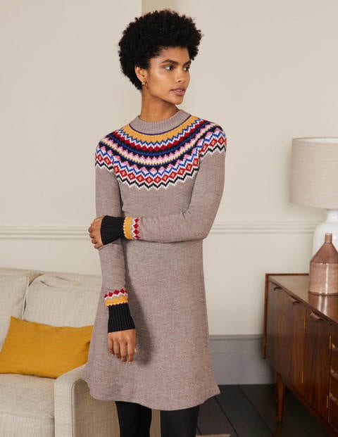 Millie Fair Isle Knitted Dress - Mink Melange Millie Fair Isle Knitted Dress - Mink Melange