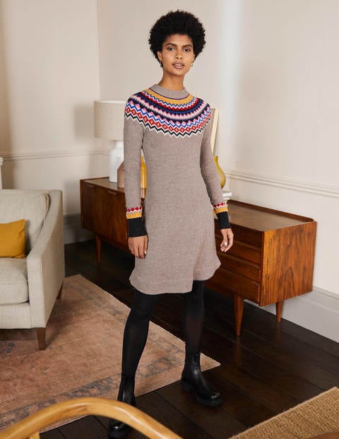 Millie Fair Isle Knitted Dress - Mink Melange Millie Fair Isle Knitted Dress - Mink Melange