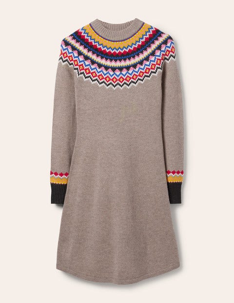 Millie Fair Isle Knitted Dress - Mink Melange Millie Fair Isle Knitted Dress - Mink Melange