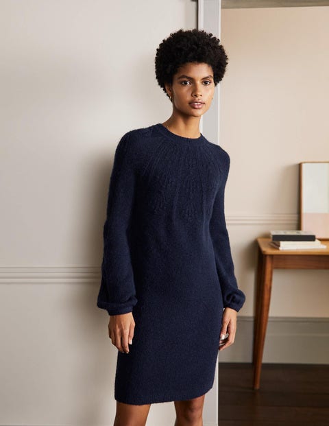 Cable Knitted Dress - Navy