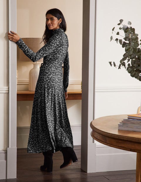 Roll Neck Jersey Midi Dress - Grey Marl, Camo Floral Roll Neck Jersey Midi Dress - Grey Marl, Camo Floral