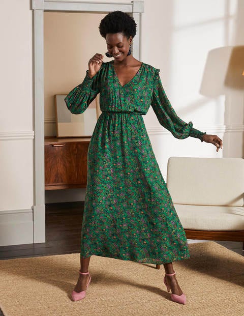 Becky Midi Wrap Dress - Highland Green, Exotic Floral | Boden US