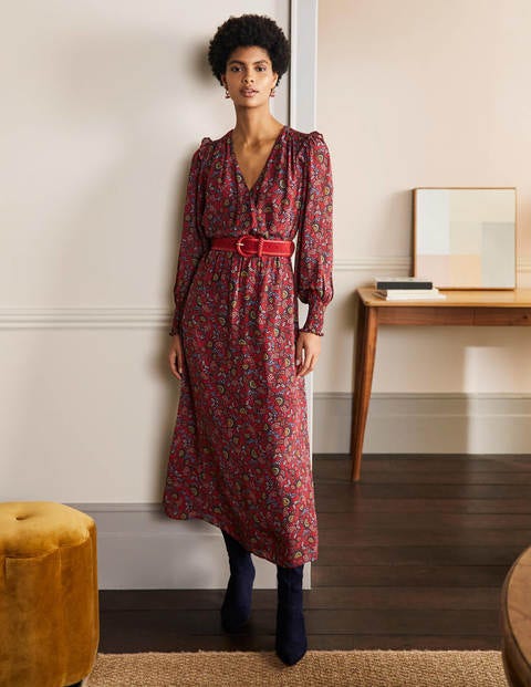 Becky Midi Wrap Dress - Winterberry, Exotic Floral