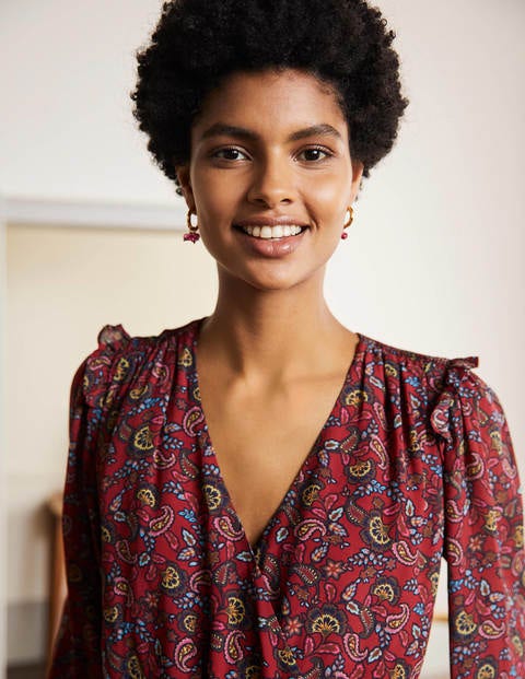 Becky Midi Wrap Dress - Winterberry, Exotic Floral Becky Midi Wrap Dress - Winterberry, Exotic Floral
