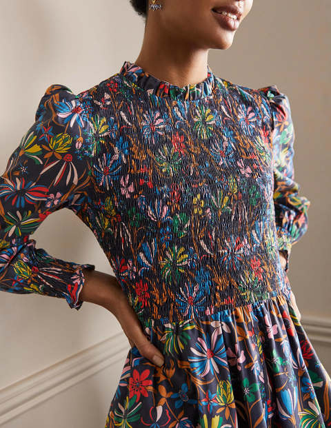 Frill Neck Smocked Dress - Black, Wild Dandelion Frill Neck Smocked Dress - Black, Wild Dandelion