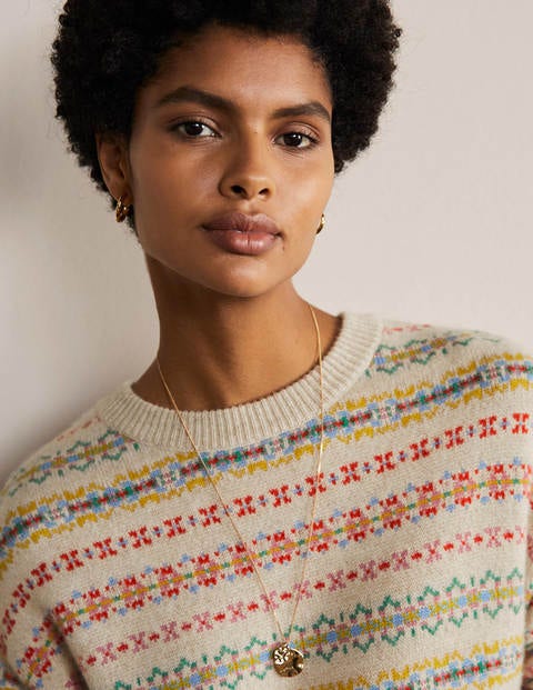 Robe en cachemire à motif jacquard - Avoine chiné Robe en cachemire à motif jacquard - Avoine chiné