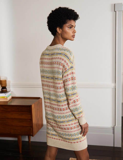 Robe en cachemire à motif jacquard - Avoine chiné Robe en cachemire à motif jacquard - Avoine chiné