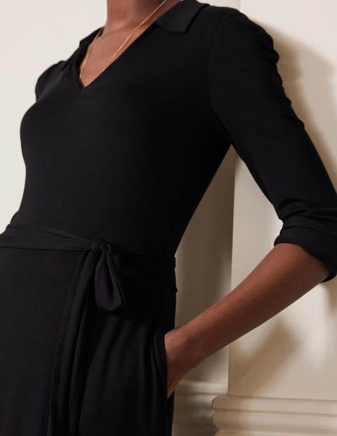 Collar Jersey Midi Dress - Black