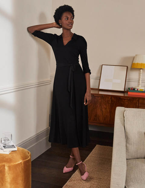 Robe midi à col en jersey - Noir Robe midi à col en jersey - Noir