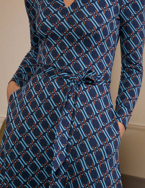Collar Jersey Midi Dress - School House Blue, Chain Geo Collar Jersey Midi Dress - School House Blue, Chain Geo