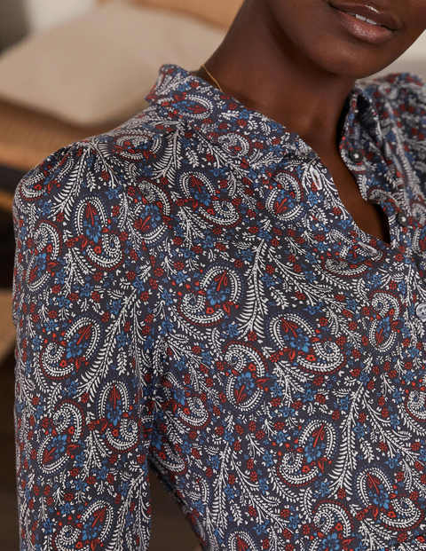 Alma Hemdblusenkleid aus Jersey - Asphaltgrau, Florales Paisleymuster Alma Hemdblusenkleid aus Jersey - Asphaltgrau, Florales Paisleymuster