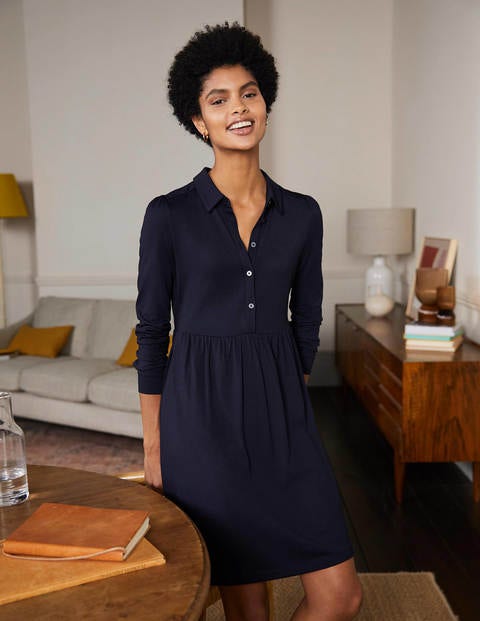 Alma Jersey Shirt Dress - Navy Alma Jersey Shirt Dress - Navy