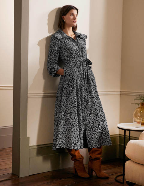 Hemdblusenkleid - Schwarz, Kirschblüte Hemdblusenkleid - Schwarz, Kirschblüte