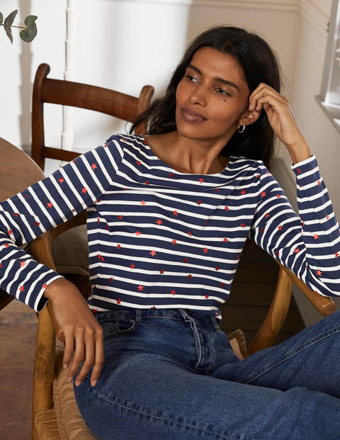 Long Sleeve Breton T-Shirt - Navy/ Ivory Red Foil Star Long Sleeve Breton T-Shirt - Navy/ Ivory Red Foil Star