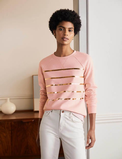 Printed Cotton Sweatshirt - Pink Marl, Gold Foil Stripe