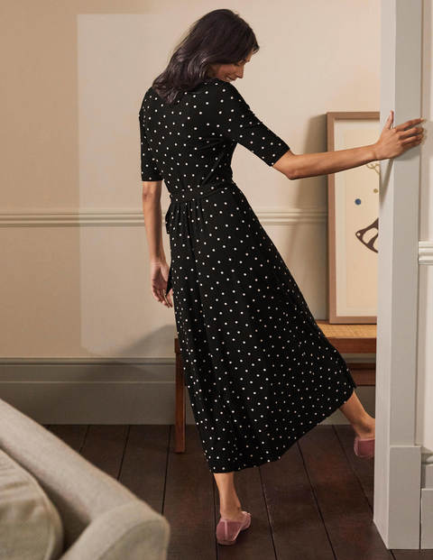 Lavinia Wickelkleid aus Jersey - Schwarz, Polka-Tupfen Lavinia Wickelkleid aus Jersey - Schwarz, Polka-Tupfen