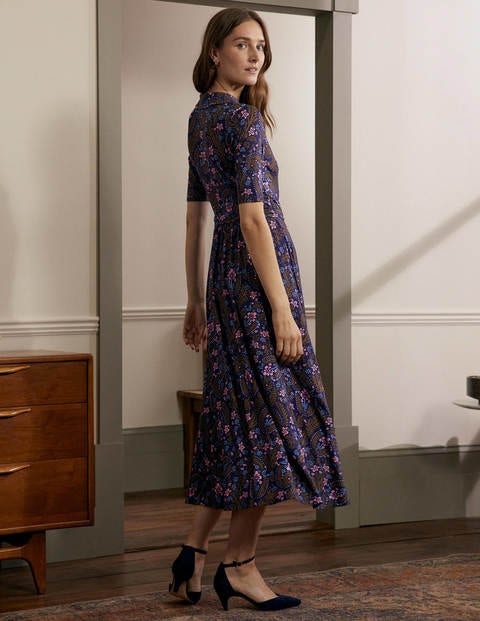 Lavinia Jersey Wrap Dress - French Navy, Floral Paisley Lavinia Jersey Wrap Dress - French Navy, Floral Paisley