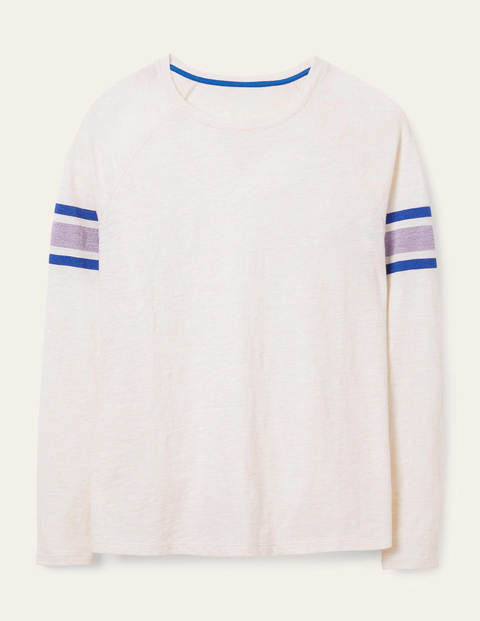 Lorna Jerseyoberteil im Baseball-Stil - Hellbeige Meliert, Lurexstreifen Lorna Jerseyoberteil im Baseball-Stil - Hellbeige Meliert, Lurexstreifen
