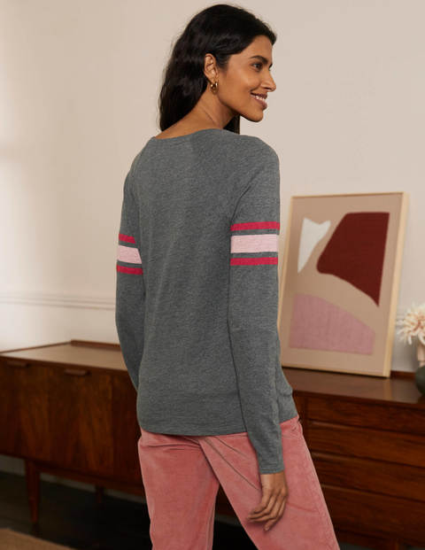 Lorna Baseball Jersey Tee - Charcoal Marl, Lurex Stripe Lorna Baseball Jersey Tee - Charcoal Marl, Lurex Stripe