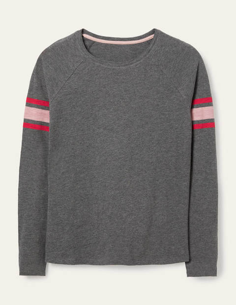 Lorna Baseball Jersey Tee - Charcoal Marl, Lurex Stripe Lorna Baseball Jersey Tee - Charcoal Marl, Lurex Stripe