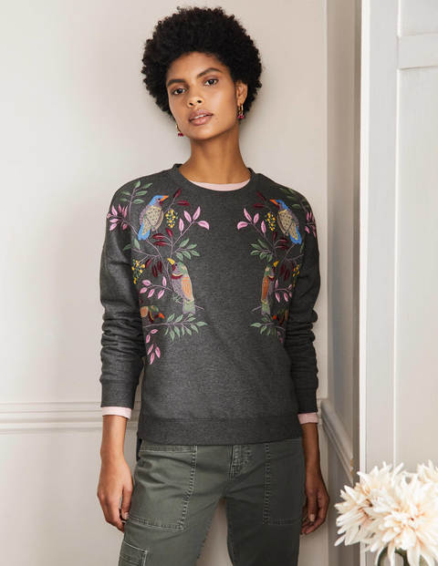 Interest Sweatshirt - Charcoal Marl Bird Embroidery