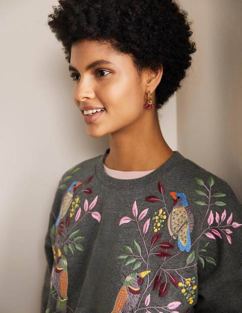 Jasmine Sweatshirt - Anthrazit Meliert, Vogel-Stickerei Jasmine Sweatshirt - Anthrazit Meliert, Vogel-Stickerei