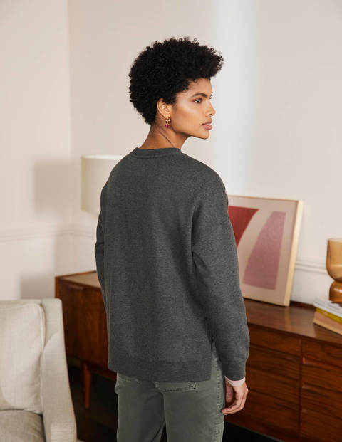 Jasmine Sweatshirt - Anthrazit Meliert, Vogel-Stickerei Jasmine Sweatshirt - Anthrazit Meliert, Vogel-Stickerei