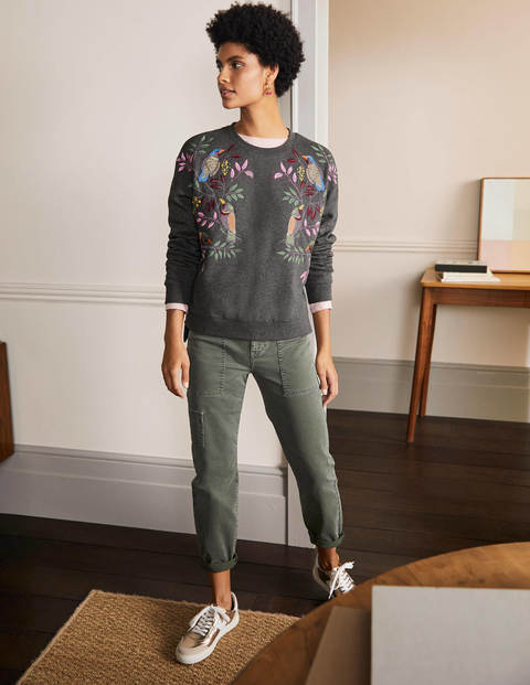 Jasmine Sweatshirt - Anthrazit Meliert, Vogel-Stickerei Jasmine Sweatshirt - Anthrazit Meliert, Vogel-Stickerei