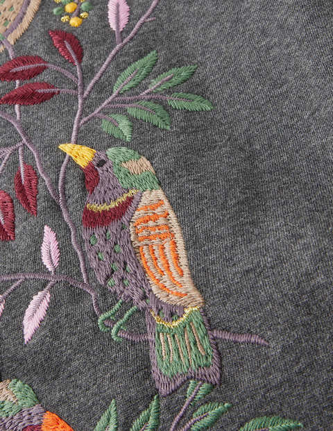 Jasmine Sweatshirt - Anthrazit Meliert, Vogel-Stickerei Jasmine Sweatshirt - Anthrazit Meliert, Vogel-Stickerei