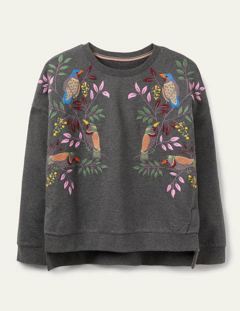Jasmine Sweatshirt - Anthrazit Meliert, Vogel-Stickerei Jasmine Sweatshirt - Anthrazit Meliert, Vogel-Stickerei