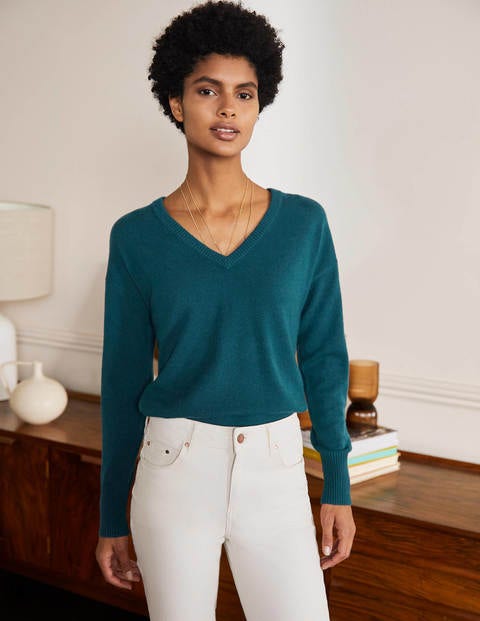 Cashmere V-neck Relaxed Jumper - Dark Teal Cashmere V-neck Relaxed Jumper - Dark Teal