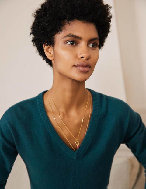 Cashmere V-neck Relaxed Jumper - Dark Teal Cashmere V-neck Relaxed Jumper - Dark Teal