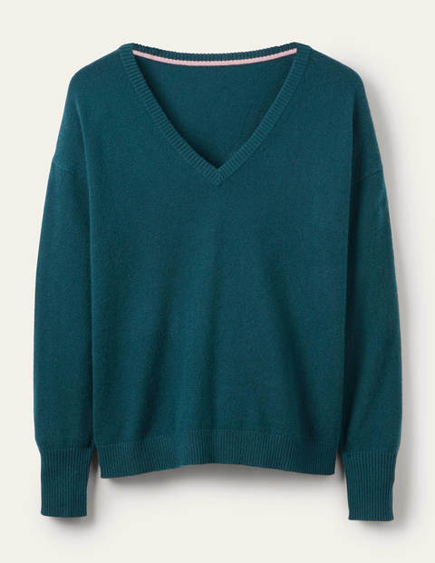 Cashmere V-neck Relaxed Jumper - Dark Teal Cashmere V-neck Relaxed Jumper - Dark Teal