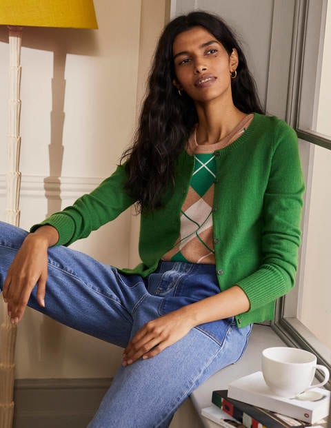 Cashmere Cropped Cardigan - Emerald Green Cashmere Cropped Cardigan - Emerald Green