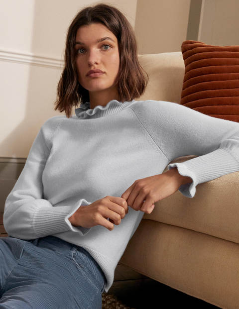 Cashmere Frill Neck Jumper - Blue Opal Cashmere Frill Neck Jumper - Blue Opal