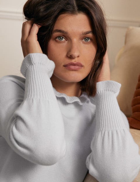Cashmere Frill Neck Jumper - Blue Opal Cashmere Frill Neck Jumper - Blue Opal