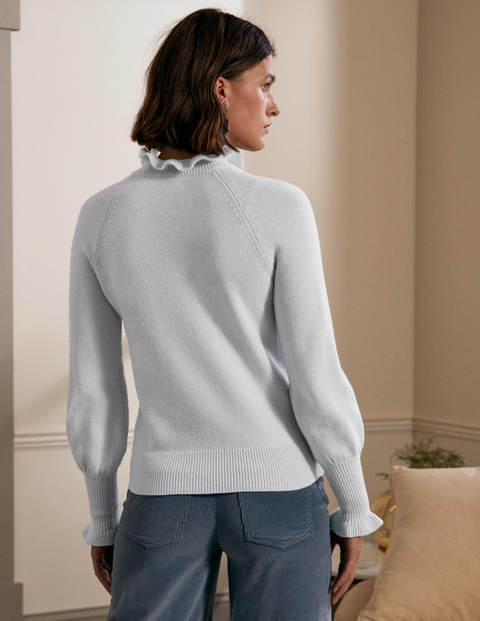 Cashmere Frill Neck Jumper - Blue Opal Cashmere Frill Neck Jumper - Blue Opal