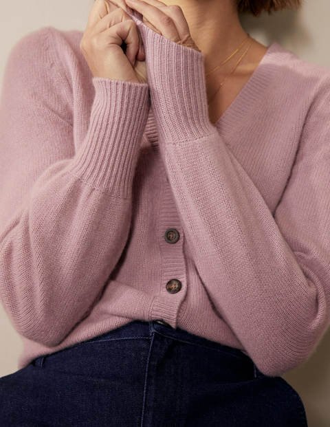 Cashmere Pleat Detail Cardigan - Violet Opal Cashmere Pleat Detail Cardigan - Violet Opal