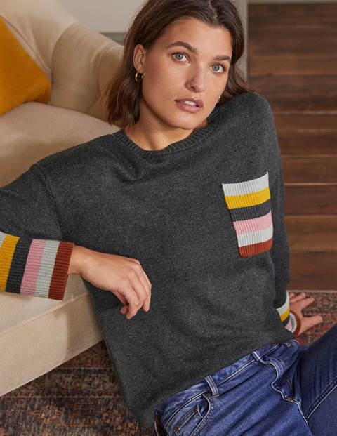 Stripe Pocket Relaxed Sweater - Charcoal Melange