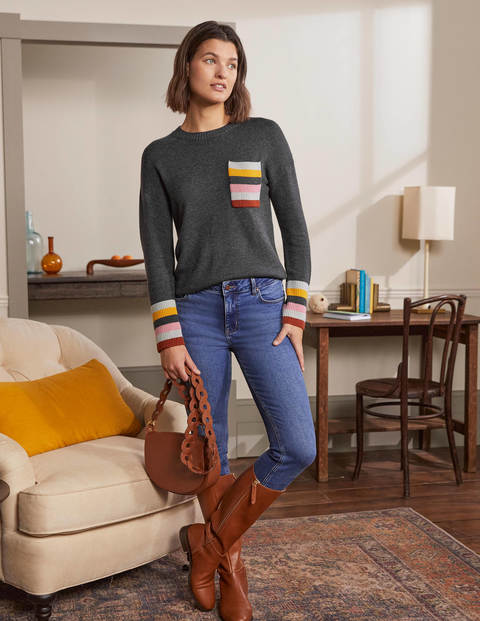 Pull décontracté avec poche rayée - Anthracite chiné Pull décontracté avec poche rayée - Anthracite chiné
