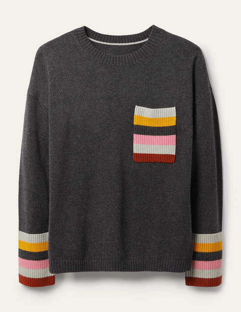 Pull décontracté avec poche rayée - Anthracite chiné Pull décontracté avec poche rayée - Anthracite chiné