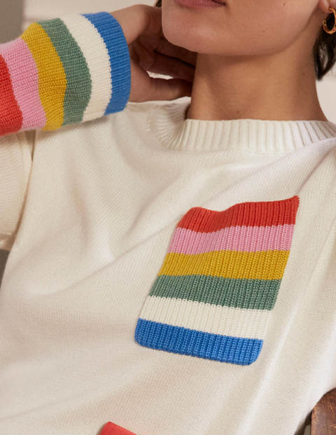 Stripe Pocket Relaxed Jumper - Ivory Stripe Pocket Relaxed Jumper - Ivory