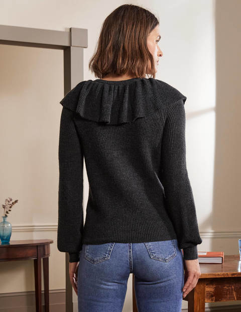 Fluffy Frill Collar Sweater - Charcoal Melange Fluffy Frill Collar Sweater - Charcoal Melange