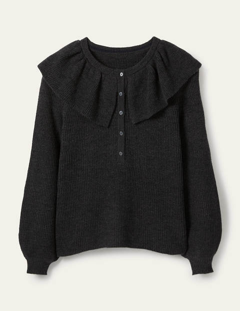 Fluffy Frill Collar Sweater - Charcoal Melange Fluffy Frill Collar Sweater - Charcoal Melange