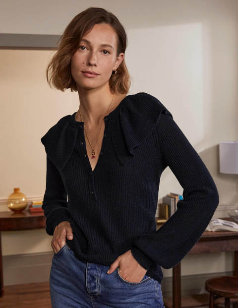 Fluffy Frill Collar Jumper - Navy Fluffy Frill Collar Jumper - Navy