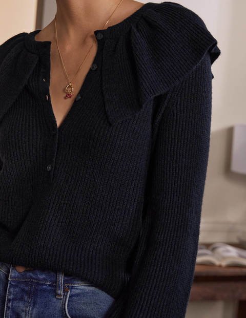 Fluffy Frill Collar Jumper - Navy Fluffy Frill Collar Jumper - Navy
